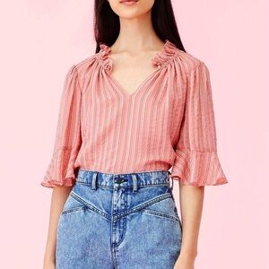 Rebecca Taylor Top Blouse Silk Ruffle Lurex Stripe
